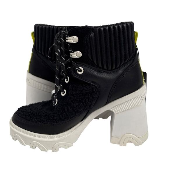 Sorel Brex Heel Cozy Lace Bootie Womens 5.5 Black Leather Faux Shearling - Picture 2 of 11